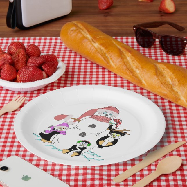 Plato De Papel Placas de papel de Snowman y pingüino (Picnic)