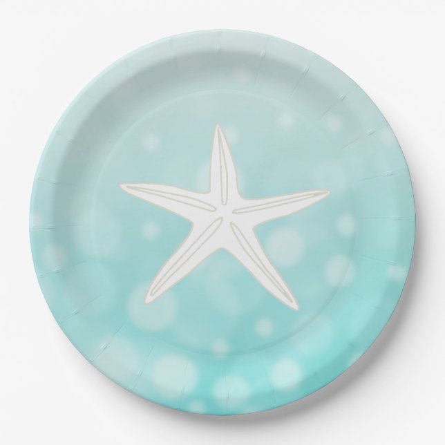 Plato De Papel Placas de papel de Starfish con temática playera v (Anverso)