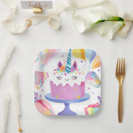 Plato De Papel Placas de papel de tarta de unicornio