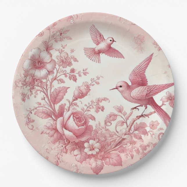 Plato De Papel Placas de papel de tela rosa (Anverso)