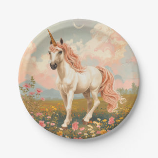 Plato De Papel Placas de papel de Unicornio Pastel de Estilo Vint