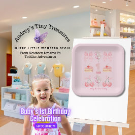 Plato De Papel Placas de papel de vaca rosada para el primer cump