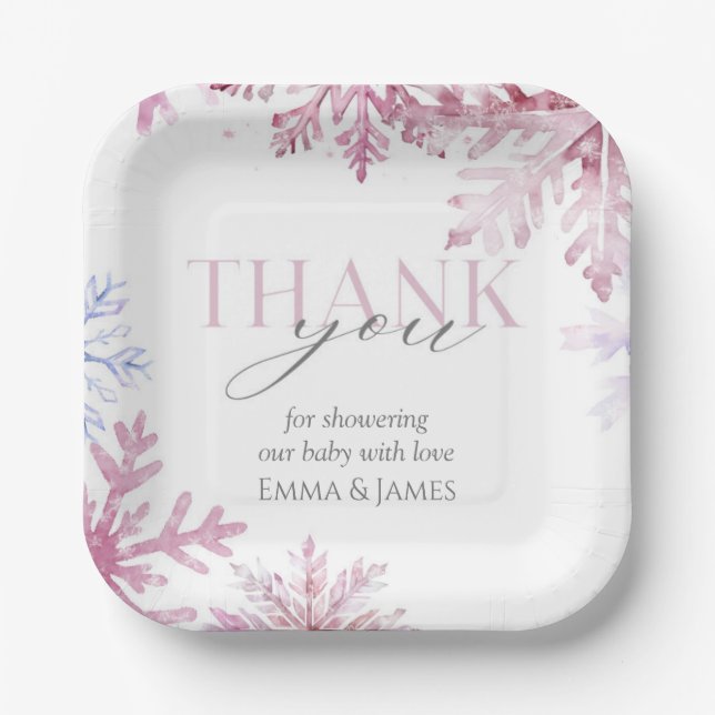 Plato De Papel Placas de papel de vacaciones de invierno con copo (Anverso)