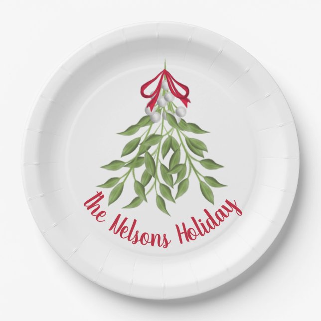 Plato De Papel Placas de papel de vacaciones de Mistletoe (Anverso)