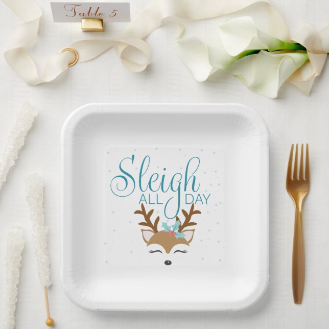 Plato De Papel Placas de papel de vacaciones de Sleigh All Day