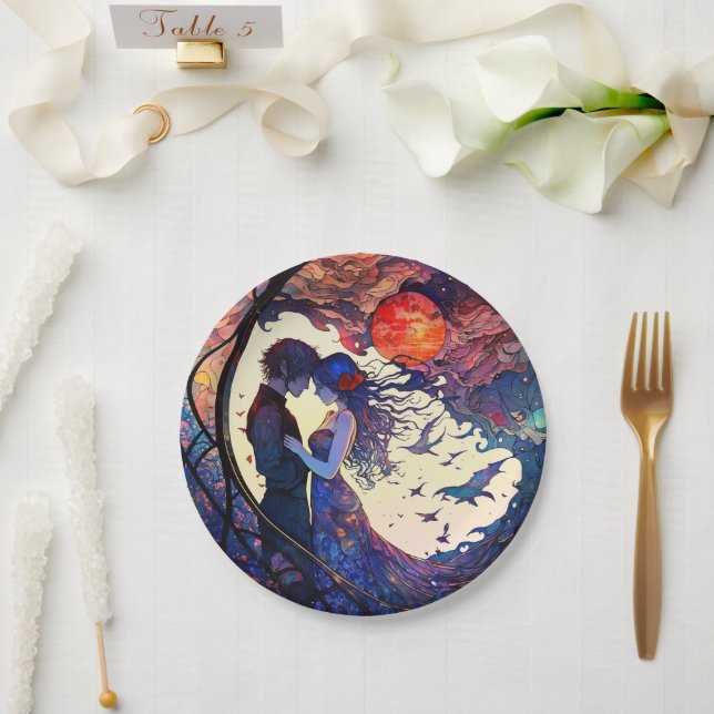 Plato De Papel Placas de papel de vidrio manchado de imitación (Boda)