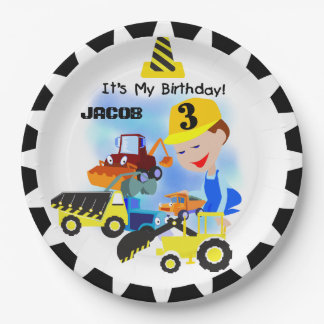 Plato De Papel Placas de papel del 3ro cumpleaños de los camiones