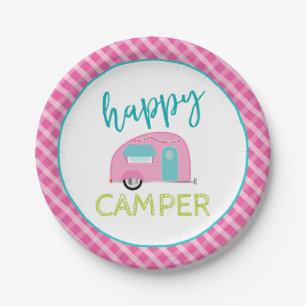 Plato De Papel Placas de papel del campista contento rosado