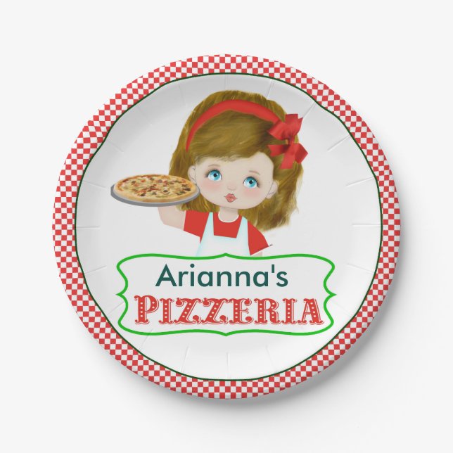 Plato De Papel Placas de papel del fiesta de la pizza del chica (Anverso)