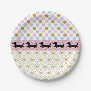 Plato De Papel Placas de papel del oro del Dachshund en colores