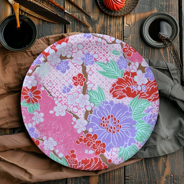 Plato De Papel Placas de papel del patrón Sakura japonés (Elegant simplicity: Japanese paper plate adds charm to any table.)