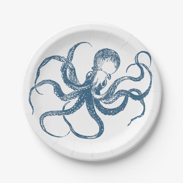 Plato De Papel Placas de papel del pulpo azul (Anverso)