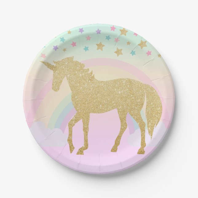 Plato De Papel Placas de papel del unicornio 7" (Anverso)