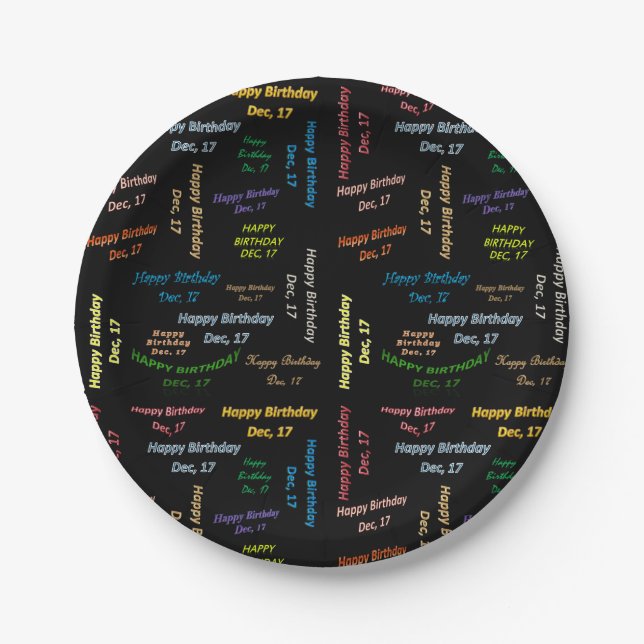 Plato De Papel Placas de papel diciembre, 17 cumpleaños (Anverso)