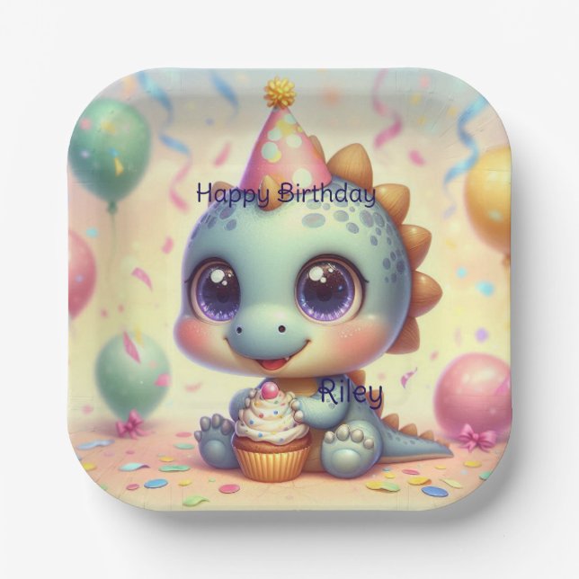 Plato De Papel Placas De Papel Dino Delight (Anverso)