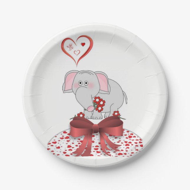 Plato De Papel Placas de papel El día de San Valentín Elefante (Anverso)