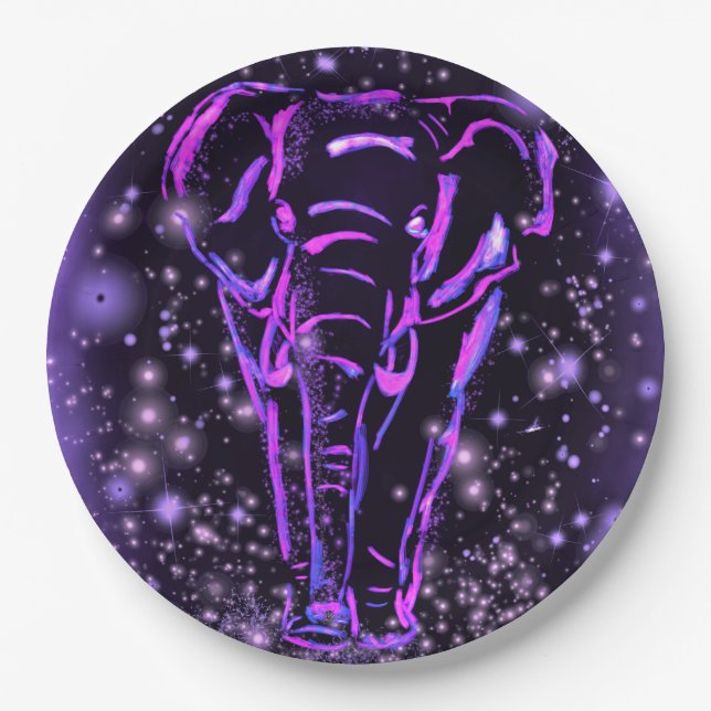 Plato De Papel Placas De Papel Elefante En Noche De Lágrimas Púrp (Anverso)
