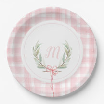 Placas de papel Escudo Rosa Gingham Laurel