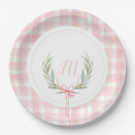 Plato De Papel Placas de papel Escudo Rosa Gingham Laurel