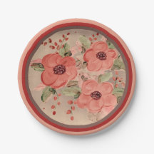 Placas de papel especial de ocasión con flores roj