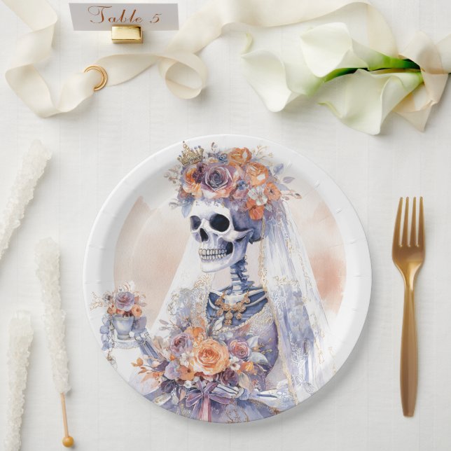 Plato De Papel Placas de papel esqueleto de Halloween (Boda)