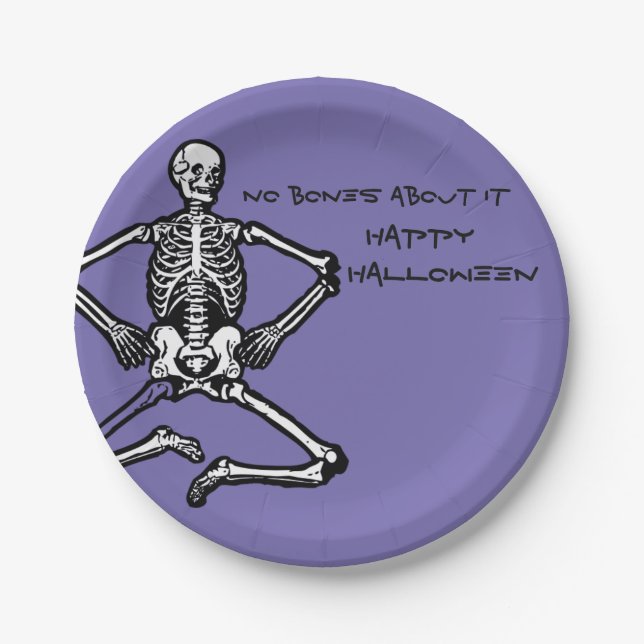 Plato De Papel Placas de papel esqueleto de Halloween 7" (Anverso)