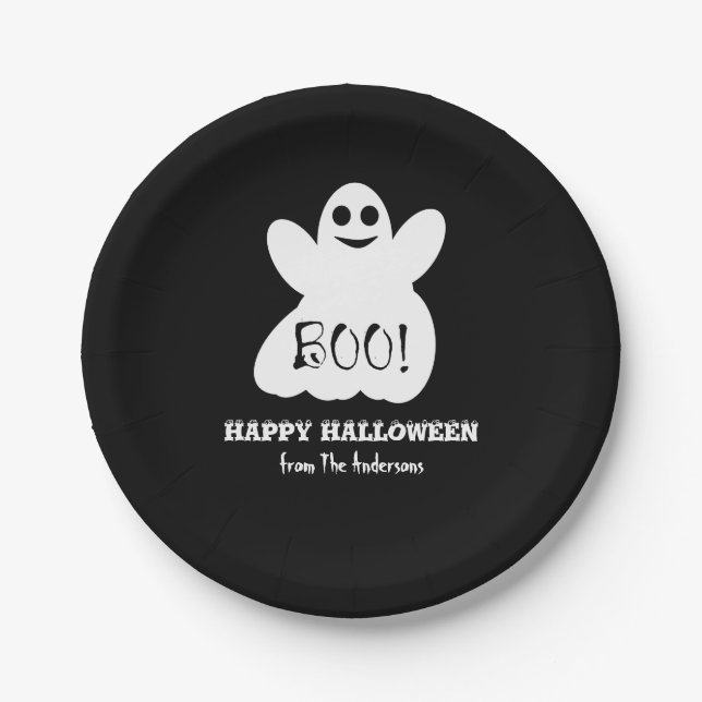 Plato De Papel Placas de papel fantasma de Halloween (Anverso)