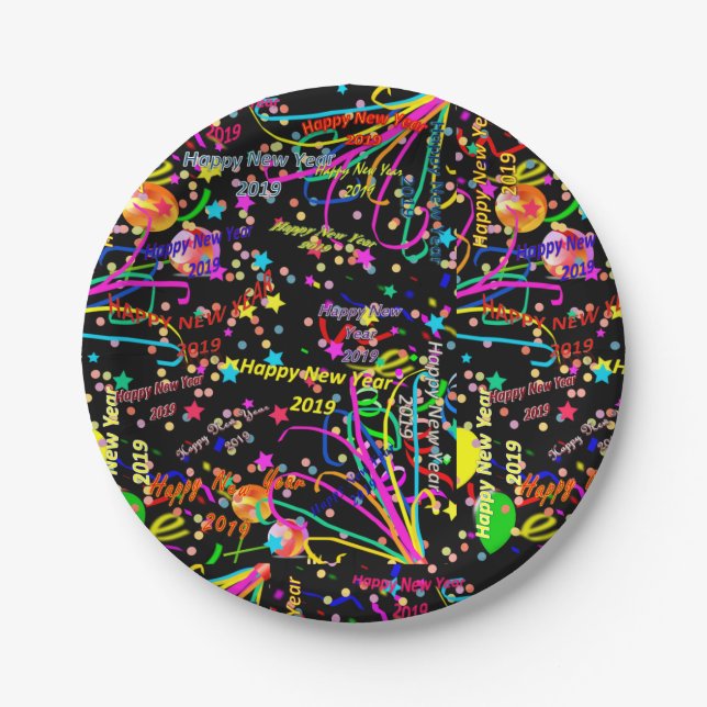 Plato De Papel Placas de papel, feliz Año Nuevo 2019, (Anverso)