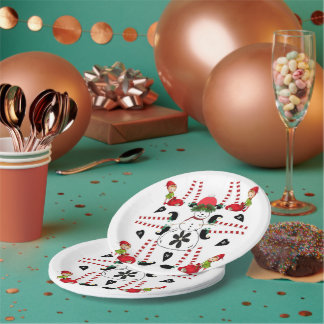 Plato De Papel Placas de papel, feliz elfo de nieve navideño