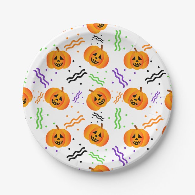 Plato De Papel Placas de papel festivas Jack-O'-Lantern (Anverso)