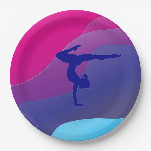 Plato De Papel Placas de papel fiesta arco iris de gimnasia. (Anverso)
