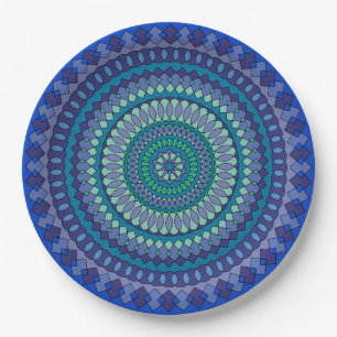 Plato De Papel Placas de papel Fiesta azul y verde de Mandala