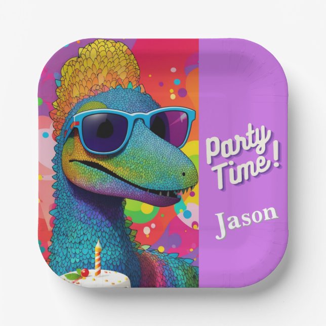 Plato De Papel Placas de papel Fiesta de dinosaurios (Anverso)