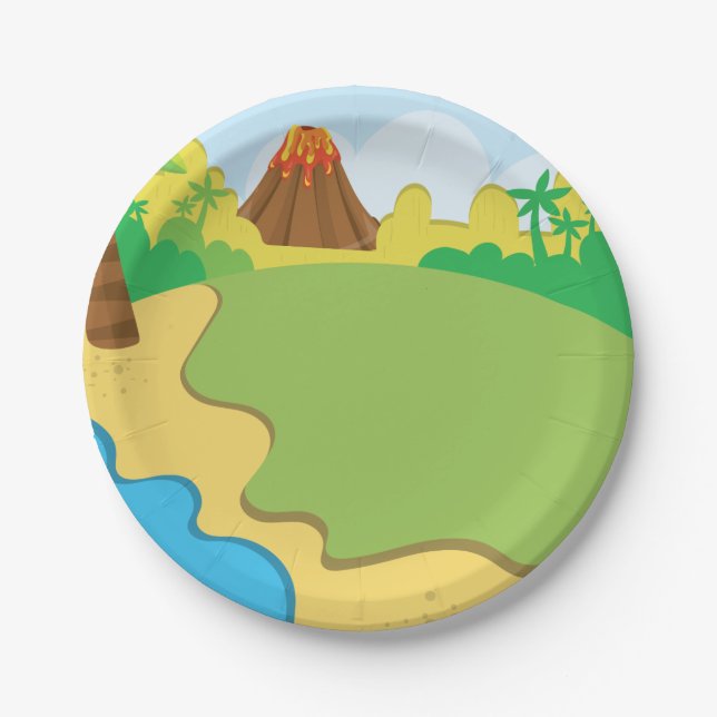 Plato De Papel Placas de papel Fiesta de dinosaurios (Anverso)