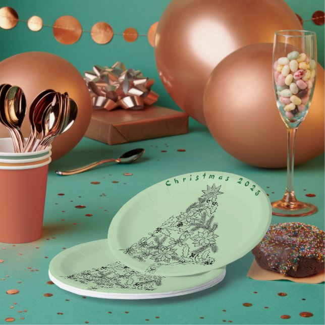 Plato De Papel Placas de papel Fiesta de Navidades de árbol verde (Multi)
