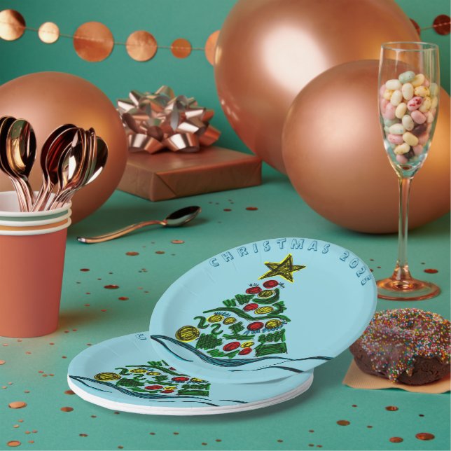 Plato De Papel Placas de papel Fiesta de Navidades de árboles art (Multi)
