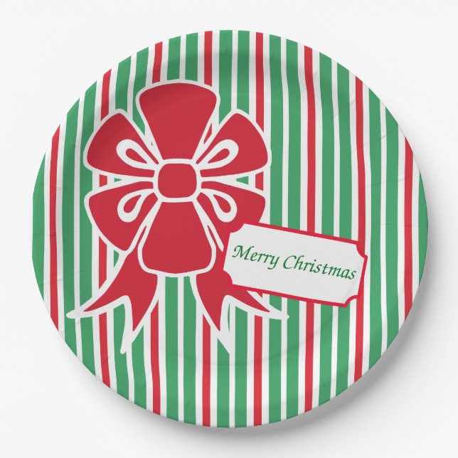 Plato De Papel Placas de papel Fiesta de Navidades de arco rojo (Anverso)