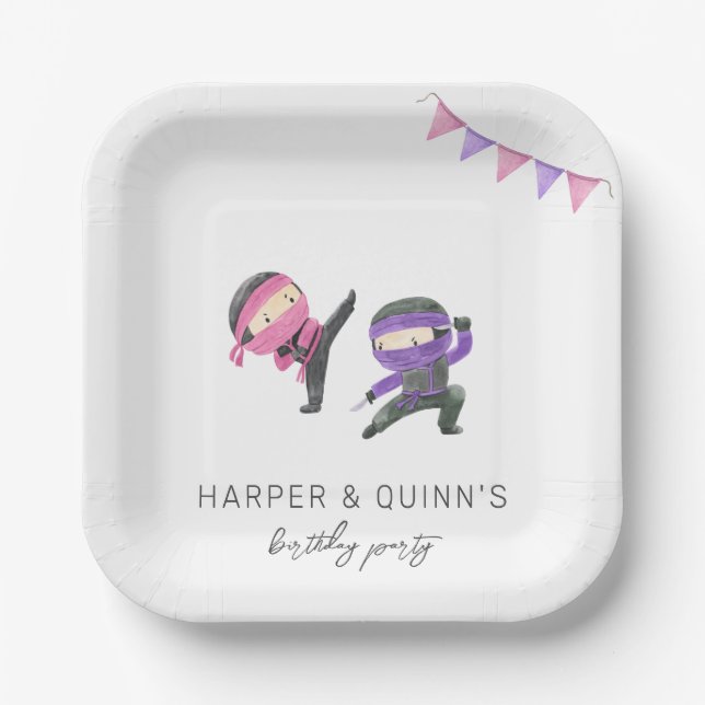 Plato De Papel Placas de papel Fiesta Ninja conjuntas (Anverso)