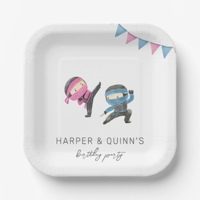 Plato De Papel Placas de papel Fiesta Ninja conjuntas (Anverso)