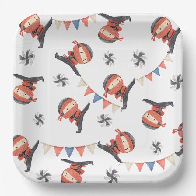 Plato De Papel Placas de papel Fiesta Ninja | Placas Ninja (Anverso)
