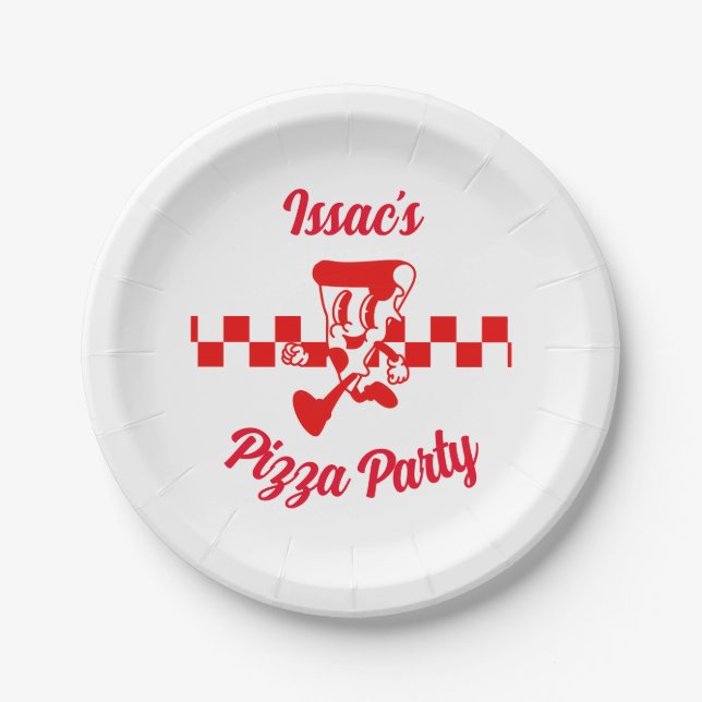 Plato De Papel Placas de papel Fiesta Retro Pizza (Anverso)