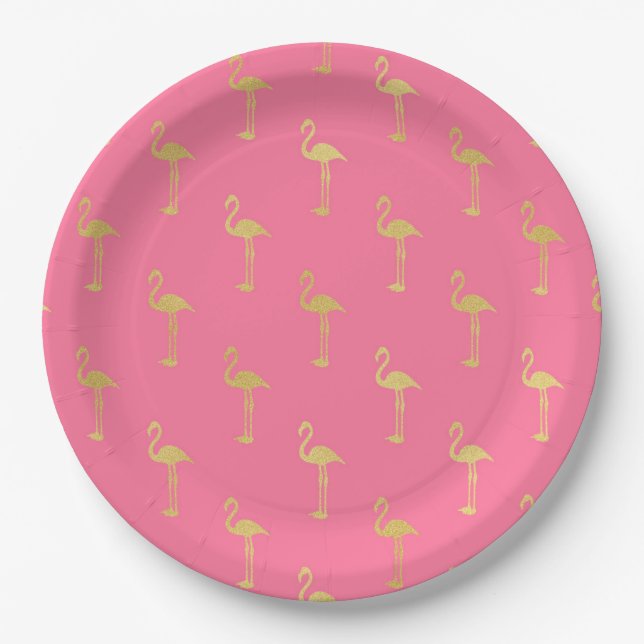Plato De Papel Placas de papel Flamingo Rosadas (Anverso)