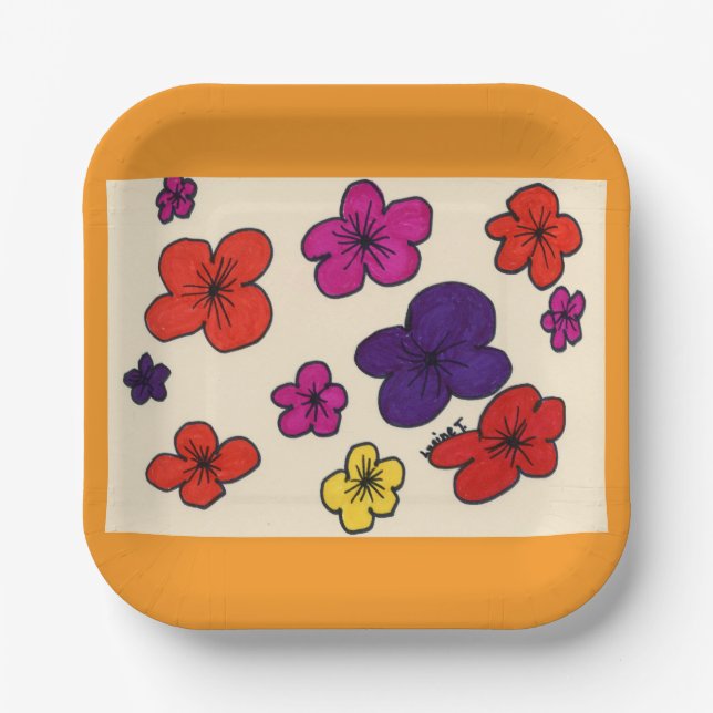 Plato De Papel Placas de papel floral (Anverso)