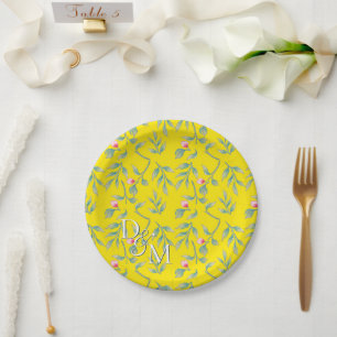 Plato De Papel Placas de papel floral amarilla y deslumbrantes