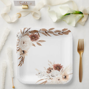 Plato De Papel Placas de papel floral Boho Siena y Beige