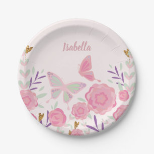 Plato De Papel Placas de papel floral de mariposa Personalizado