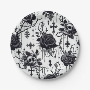 Plato De Papel Placas de papel floral gótica - Halloween, Boda