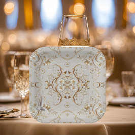 Plato De Papel Placas de papel floral mínimo de colibrí blanca