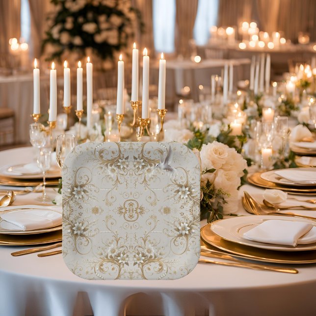 Plato De Papel Placas de papel floral mínimo de colibrí blanca (Subido por el creador)