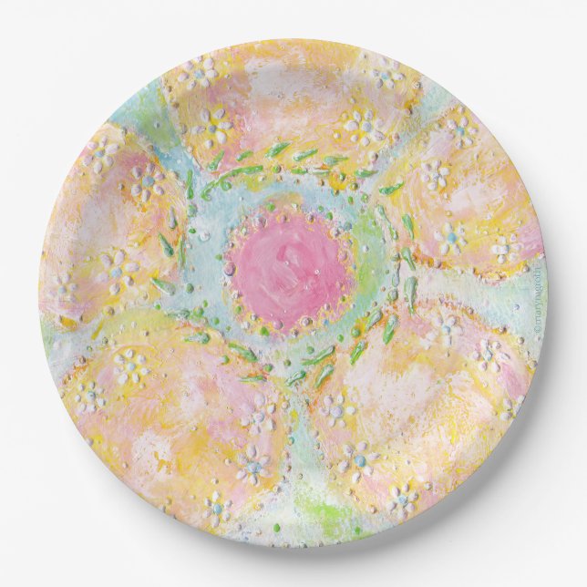 Plato De Papel Placas De Papel Floral Rosa "Eos" (Anverso)